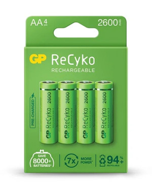 Blister 4 Batterie Ricaricabili AA Stilo 2600mAh GP ReCyko+