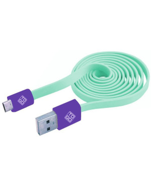 Cavo Flat USB AM a Micro USB M 1m Verde Acqua / Viola