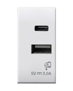 Domus S44 Caricatore USB-A e USB-C™ 3A 230V Bianco Lucido, 441082USBAC