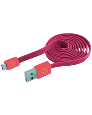 Cavo Flat USB AM a Micro USB M 1m A Rosa / Corallo
