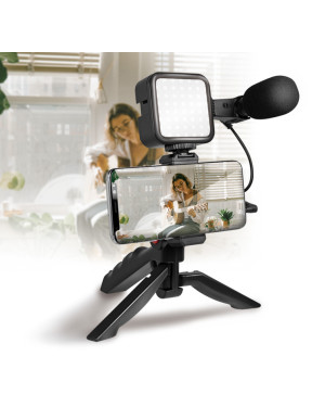 Kit Vlogger Treppiede per Smartphone 4,7''–7'' con Luce LED e Microfono Direzionale