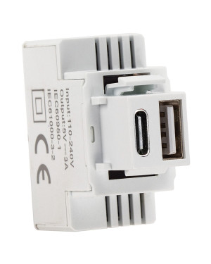 Alimentatore Compatto da Incasso Keystone USB-A e USB-C™ 20W 5-12V Bianco