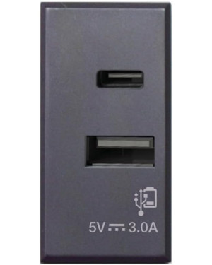 Tekla S44 Caricatore USB-A e USB-C™ 3A 230V Grigio Opaco, 445082USBAC